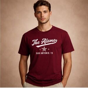 The Alamo San Antonio TX Graphic Tee Shirt Burgundy Unisex Size M
